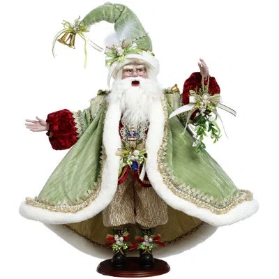Mark Roberts Under The Mistletoe Santa - 25 Inches In Red,green,white,gold