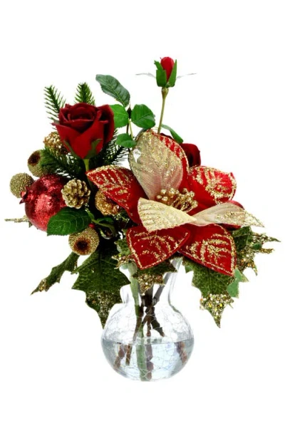 Mark Roberts Vase Of Poinsettia And Floral, Red In Multi