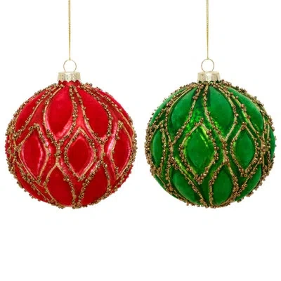 Mark Roberts Velvet Leaf Ornament, Box Of 6- 4 Inches In Red;green