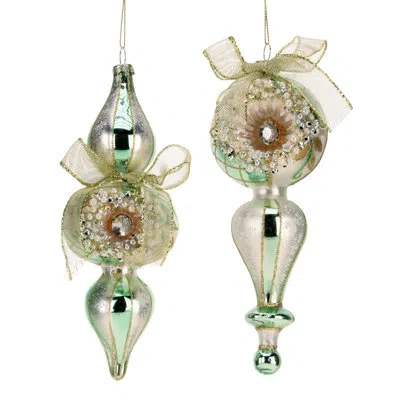 Mark Roberts Vintage Pearl Finial Ornament - 7-8 Inches Set Of 12 In Green,silver