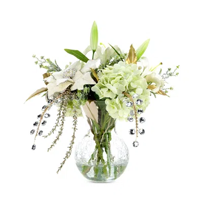 Mark Roberts Winter Hydrangea In Crackle Vase Floral Arrangement In Green
