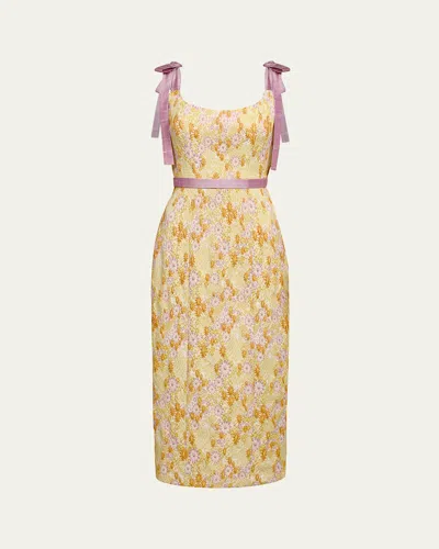 MARKARIAN ACACIA BELTED DAISY BROCADE CORSET DRESS