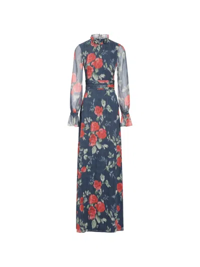 Markarian Adelaide Floral-print Ruffled Gown In Blue