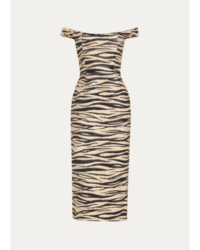 Markarian Amina Off-the-shoulder Animalier Jacquard Midi Dress In Multi