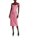 Markarian Amina Pink Floral Sequin Off-the-shoulder Midi Dress In Pink
