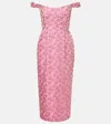 Markarian Amina Pink Floral Sequin Off-the-shoulder Midi Dress In Pink