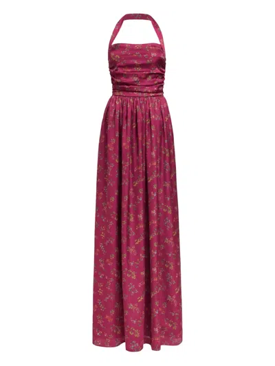 Markarian Anastasia Floral Ruched Halter Dresse In Pink