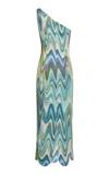 Markarian Angie Metallic Wave One-shoulder Panel Midi Dress In Blue