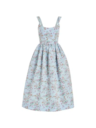 Markarian Apple Floral-ikat Midi Dress In Blue