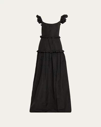 Markarian Arabella Ruffle Sleeveless Check Jacquard Gown In Black
