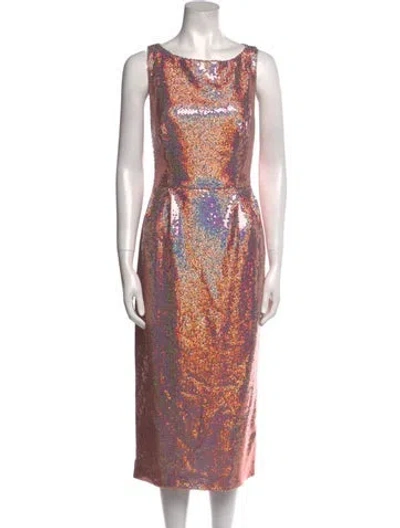 Pre-owned Markarian Bateau Neckline Midi Length Dress In Pink