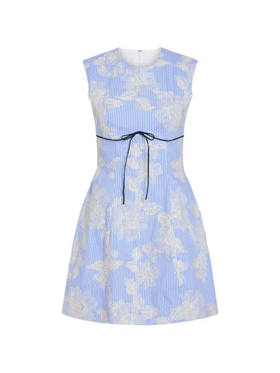 Markarian Bonnie Floral-embroidered Striped Mini Dress In Blue