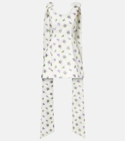 Markarian Bow-detail Floral Caped Brocade Minidress In White