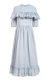 Markarian Buttercup Ruffled Cotton-blend Midi Dress In Blue