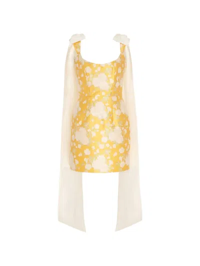 Markarian Celestia Floral-brocade Mini Dress In Yellow