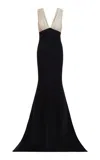 Markarian Cleopatra Satin Color-blocked Midi Dress In Black