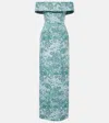 Markarian Clover Floral Off-shoulder Brocade Gown In Teal