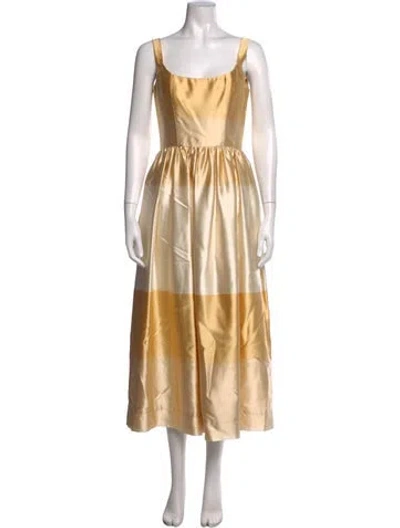 Pre-owned Markarian Colorblock Pattern Midi Length Dress In Gold