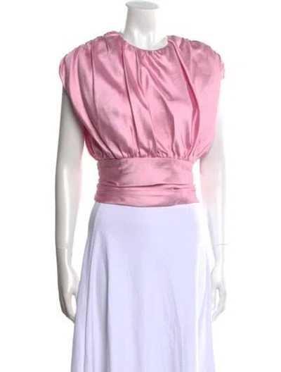 Pre-owned Markarian Crew Neck Short Sleeve Crop Top In Pink
