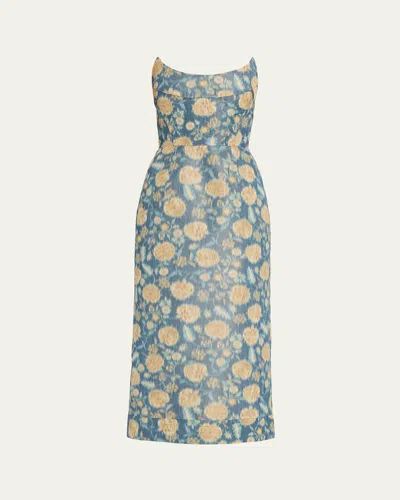 Markarian Cypress Dusk Strapless Column Midi Dress In Blue