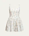 Markarian Daphne Ruched Cotton Mini Dress In Ivory/blue