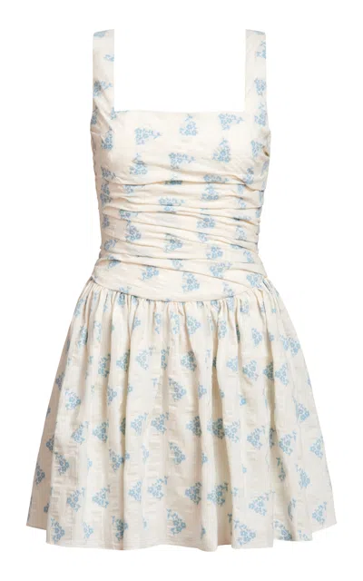 Markarian Daphne Ruched Cotton Mini Dress In Ivory/blue