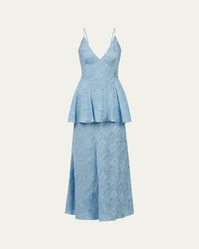 Markarian Dionne Floral Striped Jacquard Midi Dress In Pow Blue