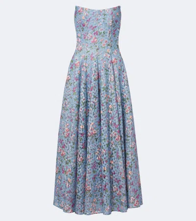 Markarian Embroidered Floral Bustier Cocktail Dress In Blue