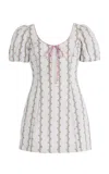 Markarian Esther Floral-striped Cotton-blend Puff-sleeve Mini Dress