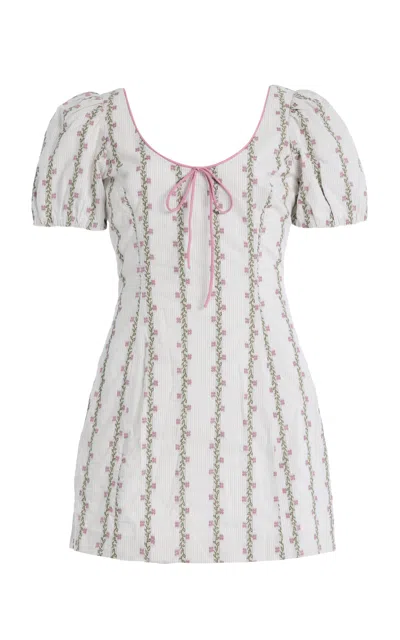 Markarian Esther Floral-striped Cotton-blend Puff-sleeve Mini Dress