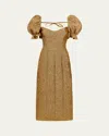 Markarian Farrah Brocade Puff-sleeve Column Midi Dress In Gold