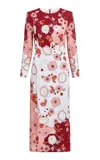 Markarian Felicia Bead-embellished Patchwork Floral Midi Dress In Red