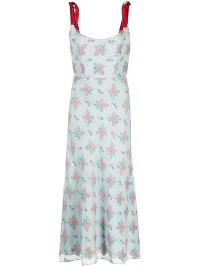 Markarian Floral-detail Day Dress In Blue