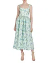 Markarian Floral Organza Corset Midi Dress In Blue/green