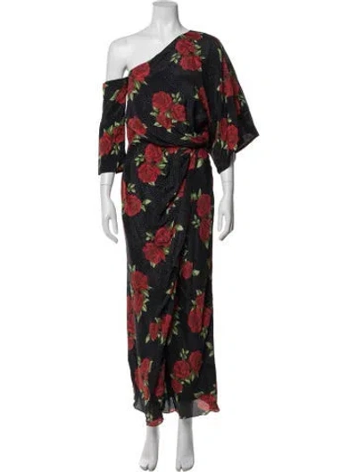 Pre-owned Markarian Floral Print Long Dress In Black