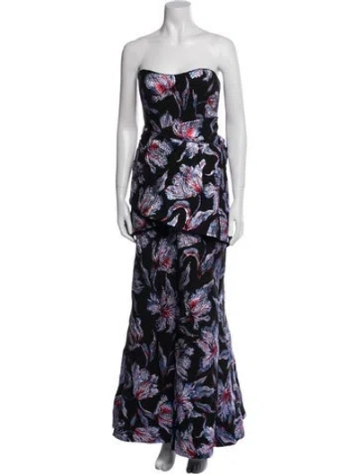 Pre-owned Markarian Floral Print Long Dress In Blue