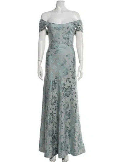 Pre-owned Markarian Floral Print Long Dress In Blue/green
