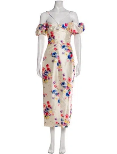 Pre-owned Markarian Floral Print Long Dress In Neutral