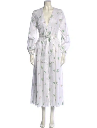 Pre-owned Markarian Floral Print Long Dress In White
