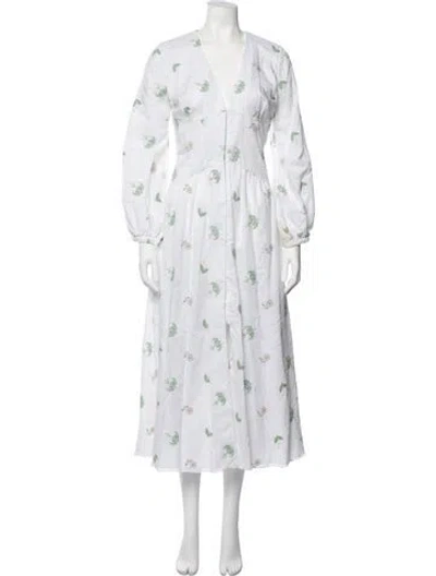 Pre-owned Markarian Floral Print Long Dress In White