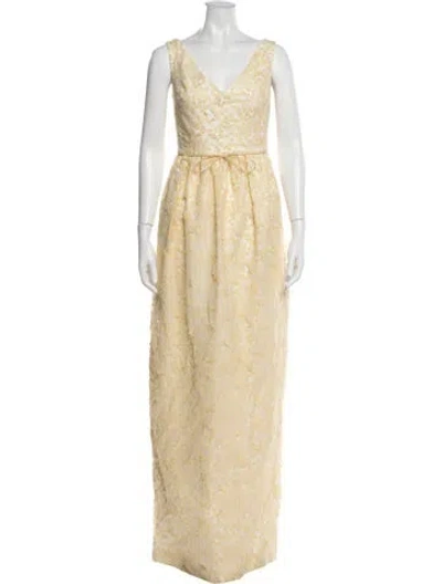Pre-owned Markarian Floral Print Long Dress In Yellow