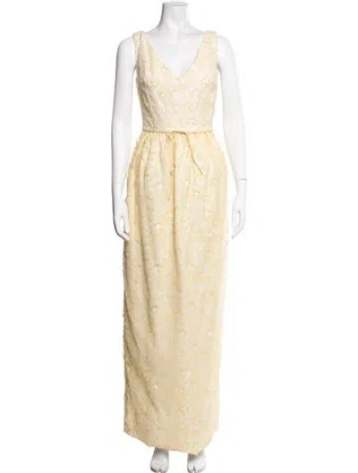 Pre-owned Markarian Floral Print Long Dress In Yellow