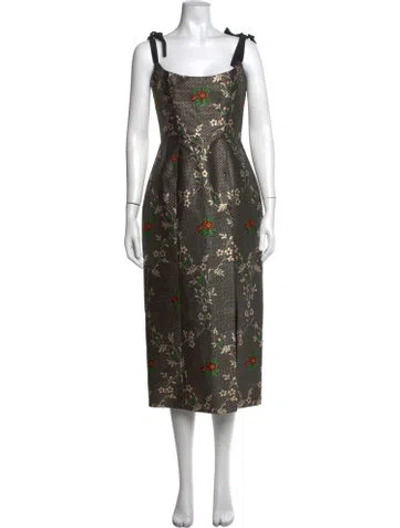 Pre-owned Markarian Floral Print Midi Length Dress In Black