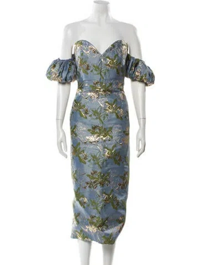 Pre-owned Markarian Floral Print Midi Length Dress In Blue