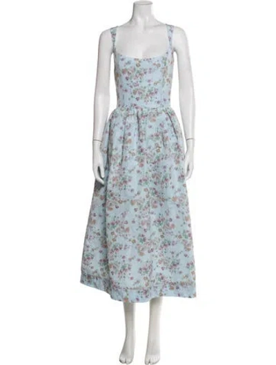Pre-owned Markarian Floral Print Midi Length Dress In Blue