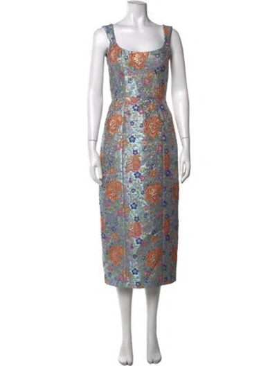 Pre-owned Markarian Floral Print Midi Length Dress In Blue