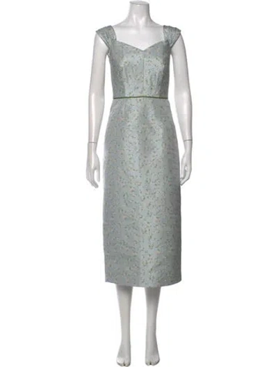 Pre-owned Markarian Floral Print Midi Length Dress In Blue