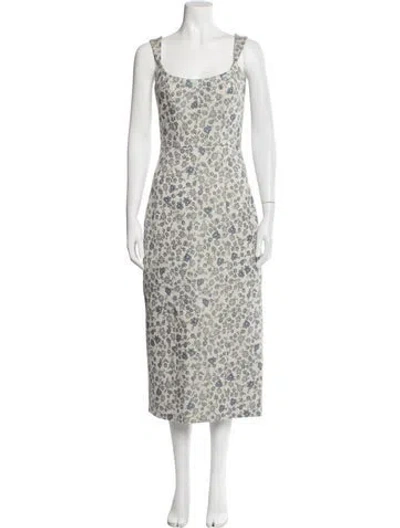 Pre-owned Markarian Floral Print Midi Length Dress In Blue