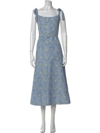Pre-owned Markarian Floral Print Midi Length Dress In Blue