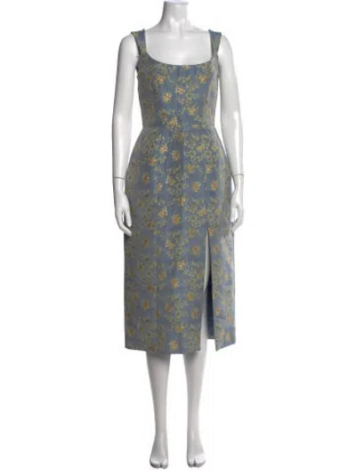 Pre-owned Markarian Floral Print Midi Length Dress In Blue